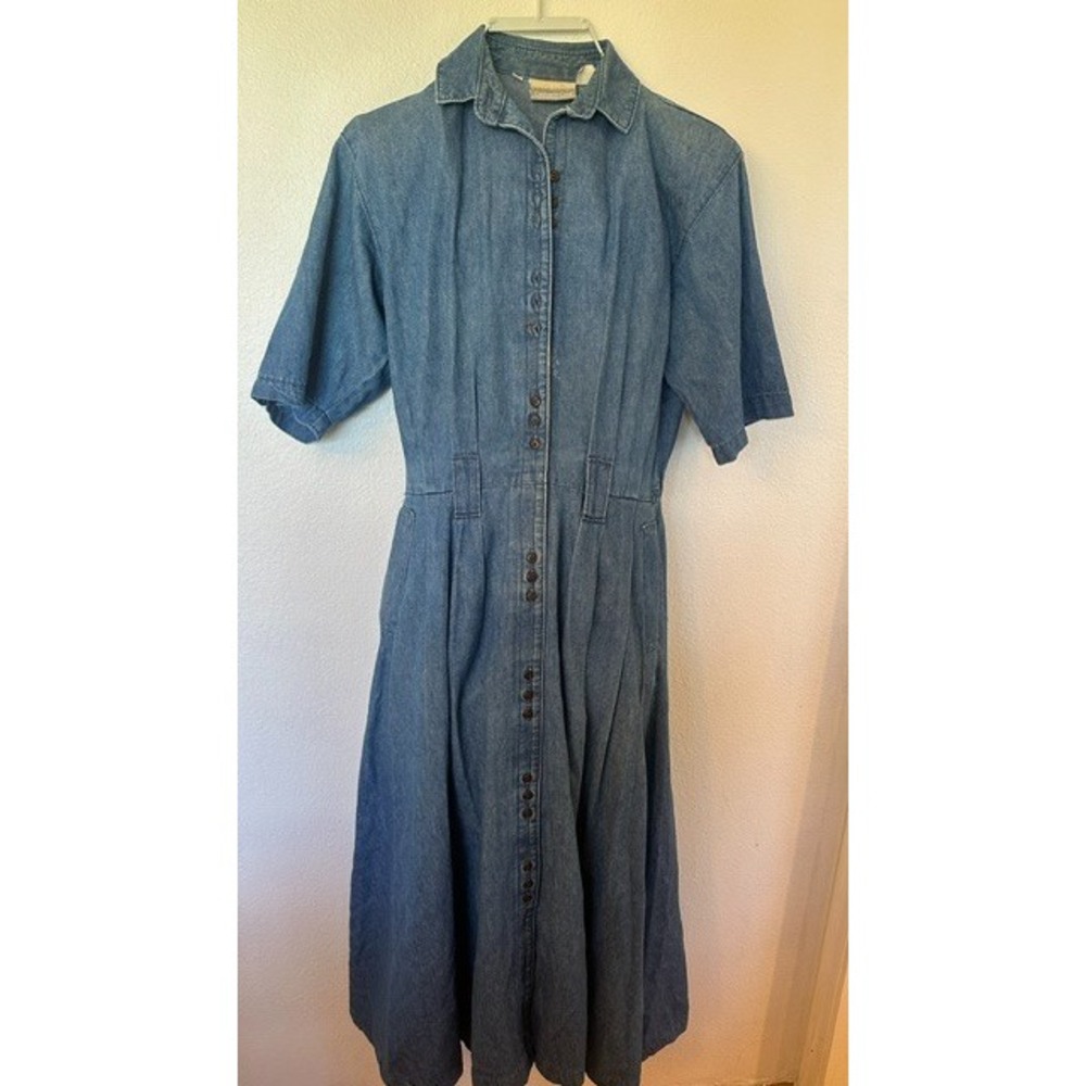 Vintage Coldwater Creek Denim Shirt Dress Women Size S Blue Button Down Midi USA